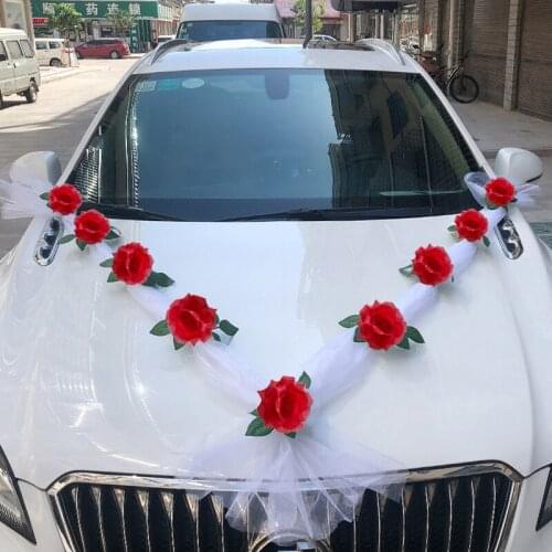 Wedding Car Mirror Handle Decoration Flowers Artificial Head Flower Fabric Flowers Bridal Party Decor