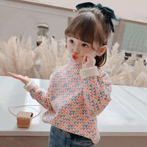 Spring Autumn Baby Girls Korean Knitting Patchwork Tops Pullovers Childrens Clothing Long Sleeves Printing O-neck Sweaters C44