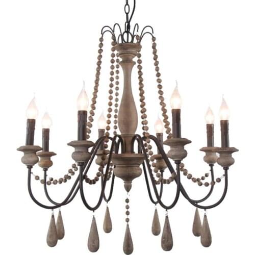 UMEILUCE Vintage Wood Chandelier Light Retro Hanging Lamp for Dining Living Room Loft Foyer Lobby Light