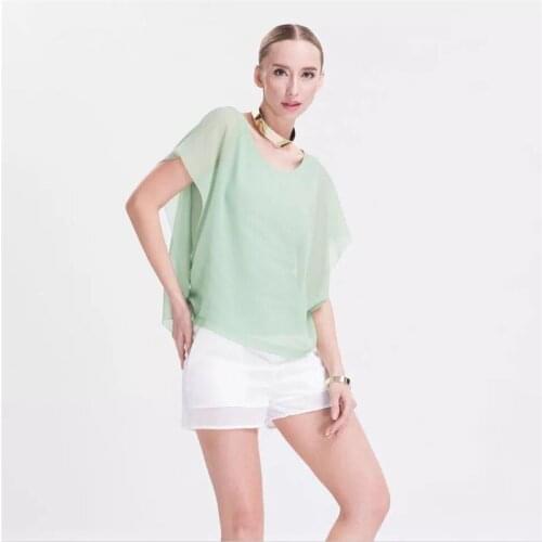 Plus Size Women Shirt S-7XL Solid Irregular Chiffon O-Neck Butterfly Sleeve Tops Casual Loose 11 Color Female Blouse