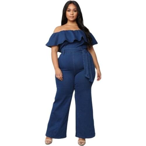 Plus Size Womens Jumpsuits Off Shoulder Ruffle Sleeves Tight Sexy Jumpsuit Casual Female Outfits Streetwear Fashion Clothes