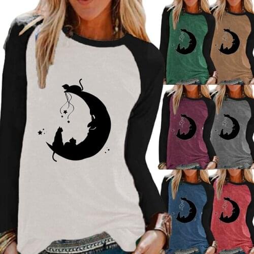 Autumn Ladies Casual Raglan Long Sleeve Pullover Top Fashion Round Neck Loose Print Womens Graphic Plus Size T-shirt Sweatshirt