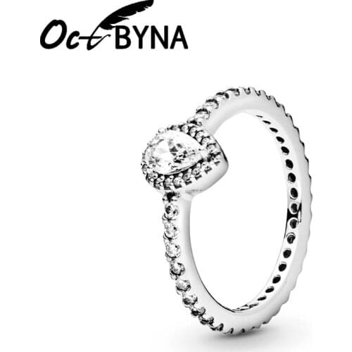 Octbyna White Crystal Engagement Brand Ring For Women Silver Color Teardrop Cubic Zirconia Ring Female Wedding Jewelry Gifts