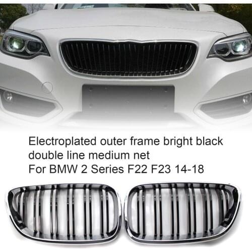 2Pcs Front Kidney Grill Heat-resistant Anti-corrosive Electroplating Bezel Gloss Black Twin Slats Center Grille Replacement 511