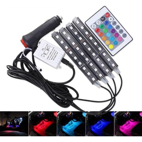 4pcs Car RGB LED Strip Light With Remote 12V Decoration Light 5050-9 Atmosphere Lamp LED Colorful One Drag Four Colorful