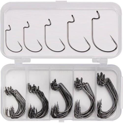 50pcs/box Fishing Hooks Set 2#-3/0# Crank hook pesca Accessories Black Nickel High Carbon Steel Crank Hooks vissen hengelsport