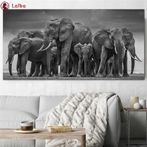 Diamond painting Black and white animal art, elephant, cross stitch diamond embroidery mosaic room Decor