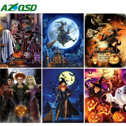 AZQSD 5D Diamond Painting Mosaic Witch Full Square Drill Handmade Gift Diamond Embroidery Sale Halloween Home Decor