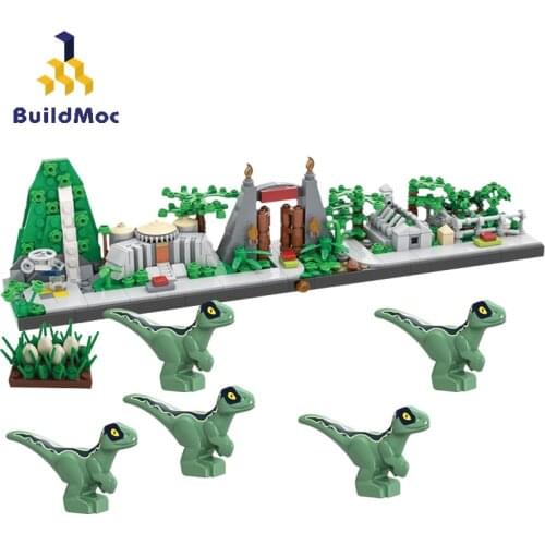BuildMoc Jurassic Dinosaur World Park Skyline Architecture MOC Forest Modular Building Blocks Bricks Dinosaurs Toys For Children