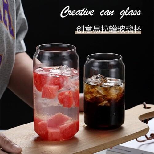 Cola Can Glass Mug Breakfast Milk Coffee Tea Cup Cocktail Glass Gold Black Letter Heat Resistant Transparent Drinkware Home Gift
