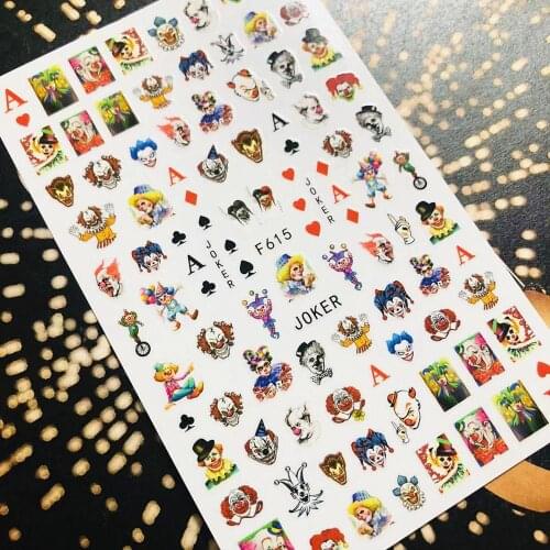 F-615 Poker clown DESIGNS Playground 3d nail art stickers decal template diy nail tool decorations