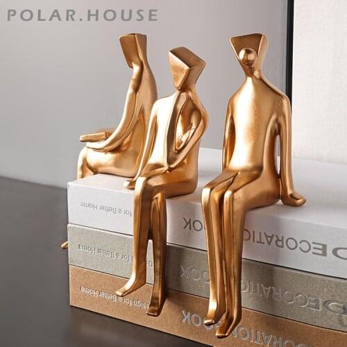 Nordic Golden Family Character Figures Resin Reading Figurines Office Home Decoration Desktop Crafts Ornament Lover Wedding Gift