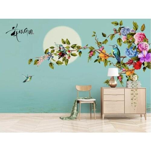 New Chinese style contracted hand - painted rose background wall flower rich mural