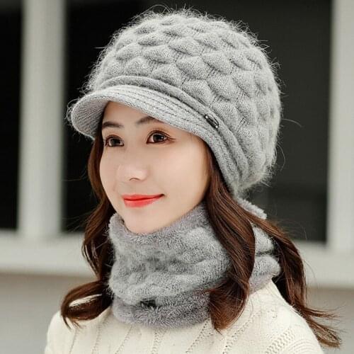 New Warm Knitted Hats For Women All-match Rabbit Fur Thick Winter Hat Fashion Pineapple Pattern Design Add Fur Lined Hat