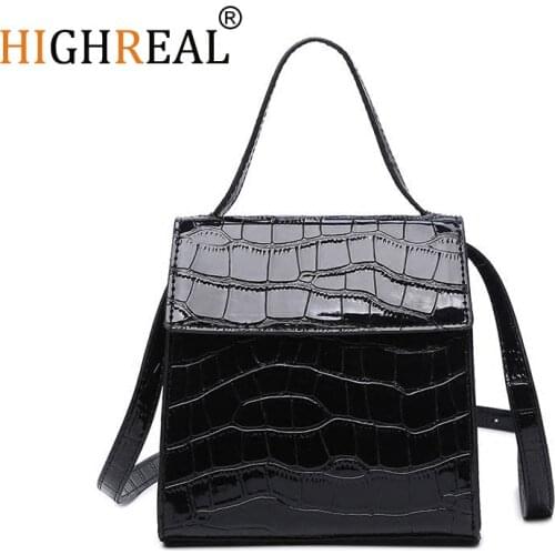 HIGHREAL Crocodile Pattern PU Leather Crossbody Bags For Women Female Shoulder Handbags Mini Purses Travel Cross Body Bag