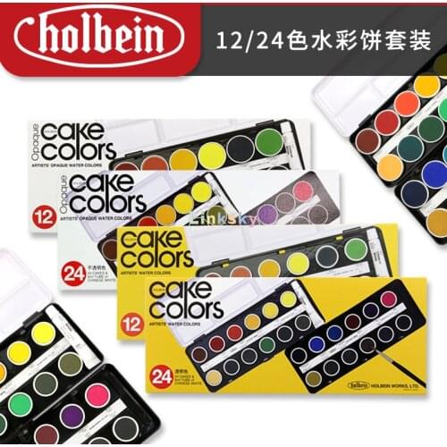 Holbein Cake Color Artists Solid Watercolor Paint Set, Transparent Color Opaque Color 12 Colors 24 Colors Acuarela Art supplies