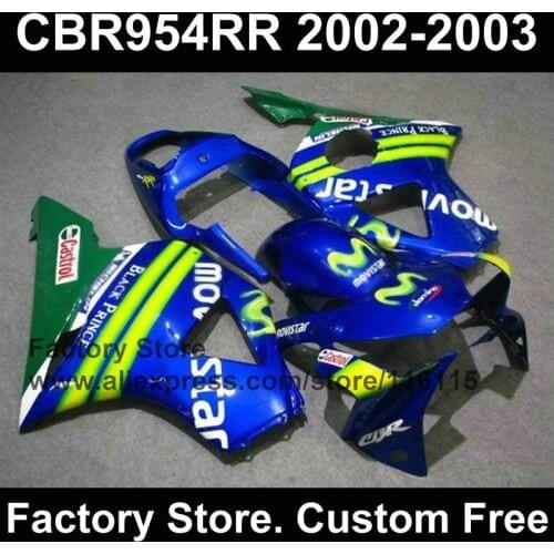Customize free bodyworks for HONDA CBR 900RR 2002 2003 fairings kit CBR 954 RR CBR 900RR 02 03 movistar blue ABS plastic parts