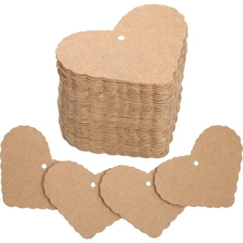 KAKA SENLIN 100PCS Heart-shaped Blank Kraft Tags Gift Wrapping Paper DIY Hang Labels Paper Cards Xmas Valentine Party Supplies
