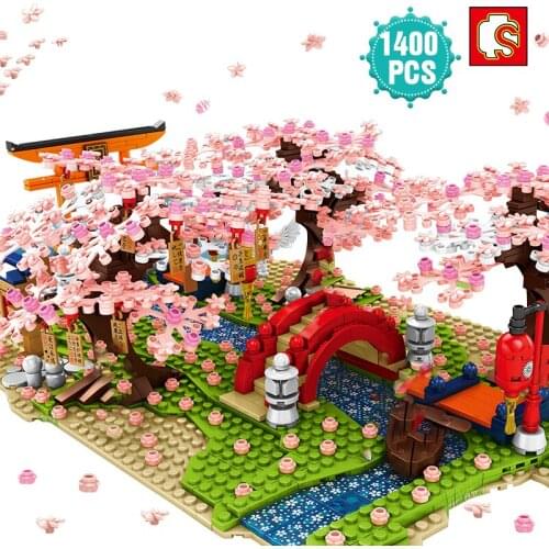 SEMBO ideas Cherry Sakura River Street View Building Block Japanese-style Architecture Brick Toys Birthday Gift For Children