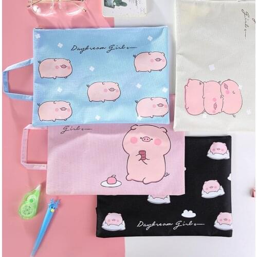 1pc Creative Cute Piggy Canvas Bag shi juan dai Kit Students Bag Wholesale Stationery Wholesale