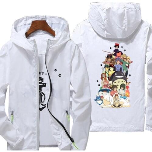 Casual Jacket Spring Autumn reflective zipper Windbreaker waterproof Jackets Spirited Away ​men street Hooded thin Coats
