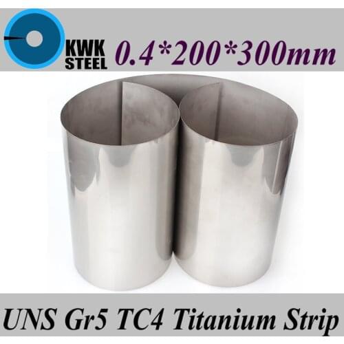 0.4x200x300mm Titanium Alloy Strip UNS Gr5 TC4 BT6 TAP6400 Titanium Ti Foil Thin Sheet Industry or DIY Material Free Shipping