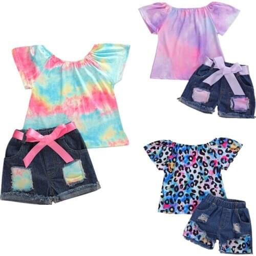 Citgeett Summer 1-6Years Kids Baby Girl Outfits 2PCS Short Sleeve Colorful Printing T shirt & Jeans Denim Shorts Set