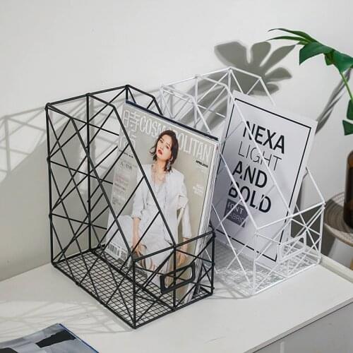 Ins Grid Iron Storage Rack Household Desktop Book Magazine Finishing Shelf Metal Creative Simple Office File Management Case