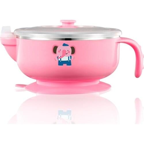 VALUEDER Cute Baby Bowls with Suction Base Stainless Steel 300ml Non-spill Insulated Baby Feeding Bowl Best Tableware for Kids