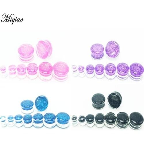 Miqiao 2 Pcs 6-20mm Acrylic Flashing Powder Waist Drum Plugs and Tunnels Earrings Earrings Profile Stick