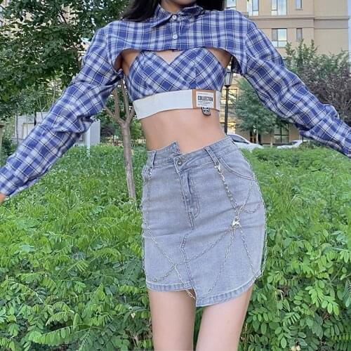 Fashion Autumn and Summer New Womens Clothing Solid Color Multi-chain Slim High Waist Bag Hip Fashion Irregular Skirt Women