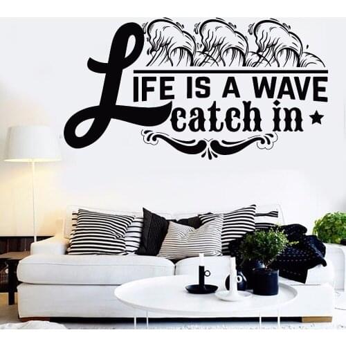 Wall Sticker Quote Words Life Is A Wave Catch In Room Decor Removable Quote Vinyl Wall Decal Home Room Life Sticker Decor AY580
