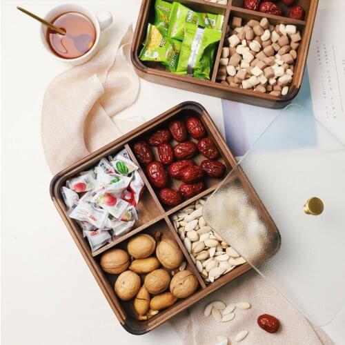 Creative Solid Wood Candy Box Split Dried Fruit and Nut Box for Household Living Room Wooden Candy Box Snack Melon Seed Storage
