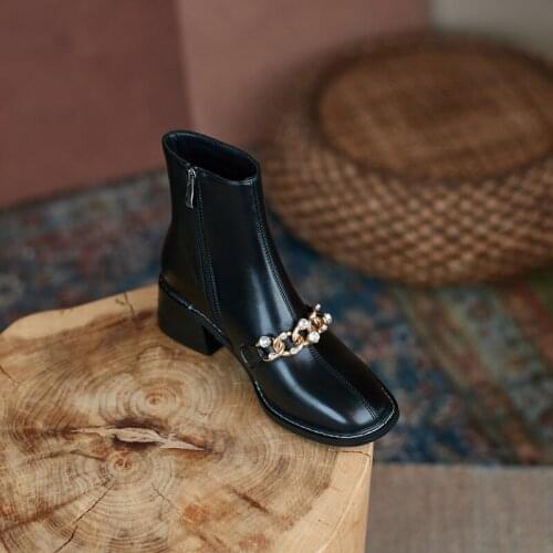 2021 New Women Ankle Boots Square Toe Chunky High Heel Boots Women Pumps Female Sexy Stiletto Boots Zipper Chelsea Boots