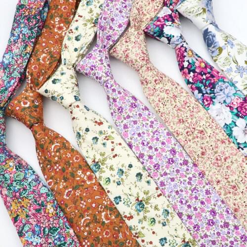 New Mens Floral Neck Ties Skinny Casual Cotton Slim Tie Wedding Party Classic Neckties Suits Flower Print Neck Ties Cravat Gift