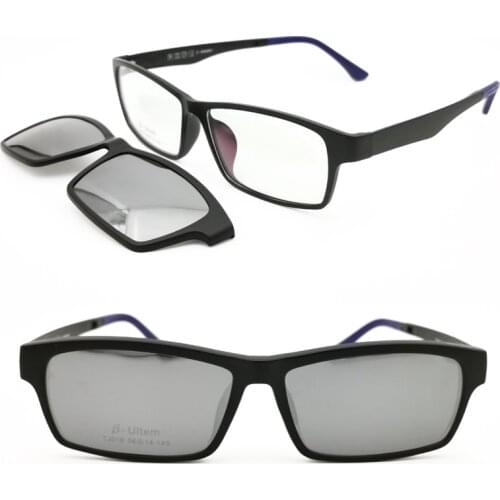 Clip on polarized myopia sunglasses 018 ULTEM big size rectangle optical prescription glasses with megnatic clip sunlenses