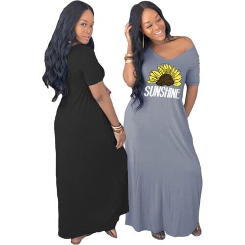 Casual Dresses for Women Clothes Summer Short Sleeve Loose Long Dress Pockets Plus Size Tshirt Maxi Dress Wholesale Dropshipping