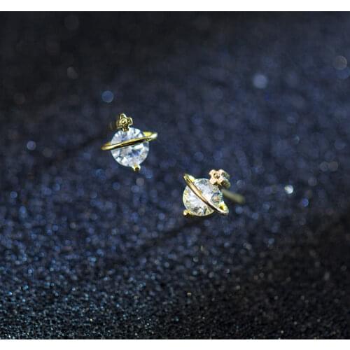 1pair 6mm 100% Real. 925 Sterling Silver Fine Jewelry Golden color Fixed Stars Stud earrings with white CZ STONE gtle1794
