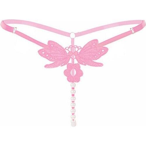 Adjustable Sexy Pendant V-String Lady Embroidery Pearl G-String Ladies Panties Low Waist Thongs Underwear Briefs Beads Panties
