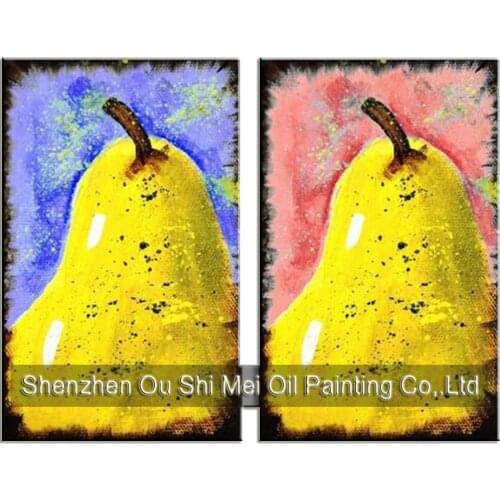 Hand Painted Yellow Pear Oil Painting On Canvas for Dining Room Restaurant Decor Modern Abstract Fruit Wall Art