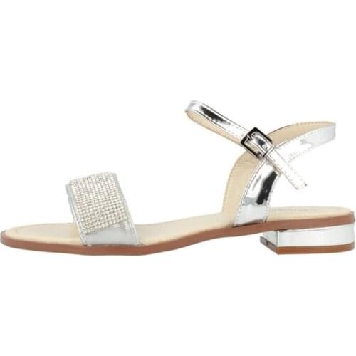 Silver-colored faux leather sandals with rhinestones, made of strawberries with cream by Conguitos