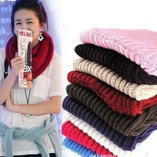 Winter Scarf Women Knitting Twist O Ring Scarves Thicken Warmer Snood Scarfs For Ladies Neck Circle