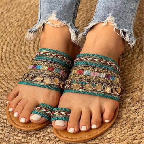 Boho Sequined Flats Flip Flops 2021 New Sandals Luxury Woman Slipper Womens Slippers Womens Summer Flat Sandals Outerwear Shoe