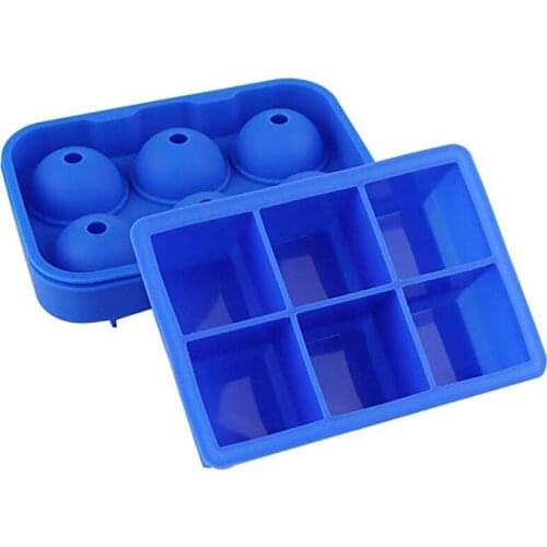Silicone Ice Cube Trays Combo Mold Sphere Ice Ball Maker and Large Square Molds Reusable and BPA Free Ice Cube Mold