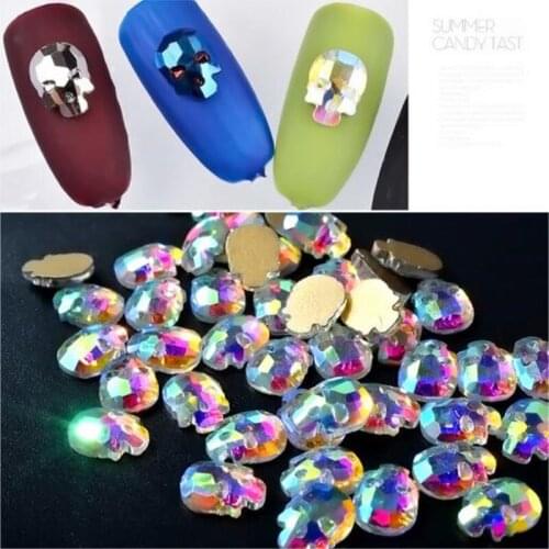 AB Crystal Flat Back Skull Nail Rhinestones 10 Pcs 3D DIY Symphony Charm Stones Jewelry Glitter Halloween Nail Art Decorations