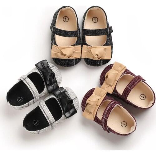 Spring Baby Prewalker 0-18M Birthday Infant Newborn Baby Girls Shoes Bowknot Plaid Princess Shoes First Walkers