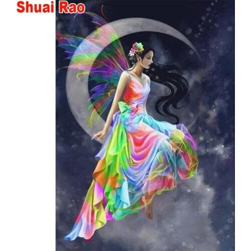 Cross Stitch Diamond Painting Full Square/Round Drill moon fairy woman 5D Diamond Embroidery Mosaic Crystal Picture diy home art