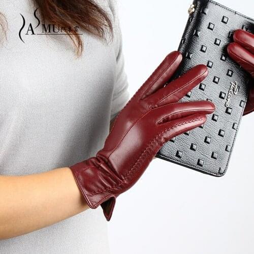 High Quality Fashion Elegant Womens Genuine Leather Gloves Autumn/Winter Warm Female touch screen gloves mittens Free Shipping