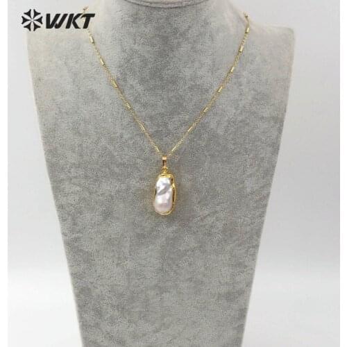 WT-JN063 Natural Freshwater Pearl necklace With Gold Trim Pendant 18 Inch Gold Layer Link Chain Women Vogue Necklace