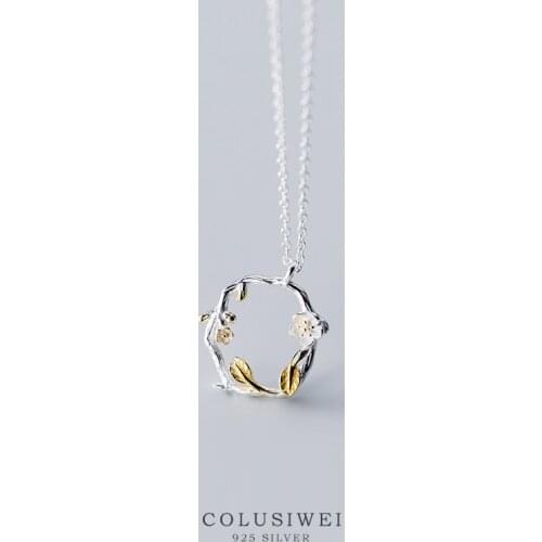 Colusiwei New Fashion Authentic 925 Sterling Silver Branches And Flower Pendant Necklace for Women Forest Design Fine Jewelry